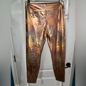 NWT Disney Parks Women Med Copper Metallic & Pink Mickey Mouse Stretch Leggings